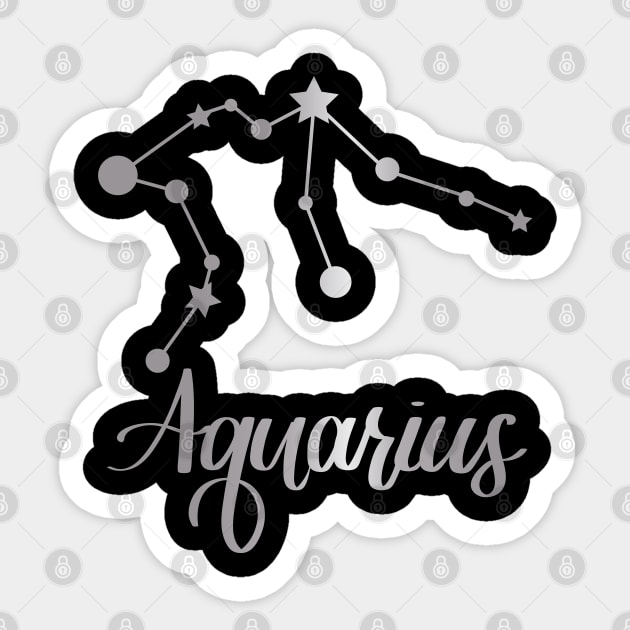 Aquarius Zodiac Constellation in Silver - Black Sticker by Kelly Gigi